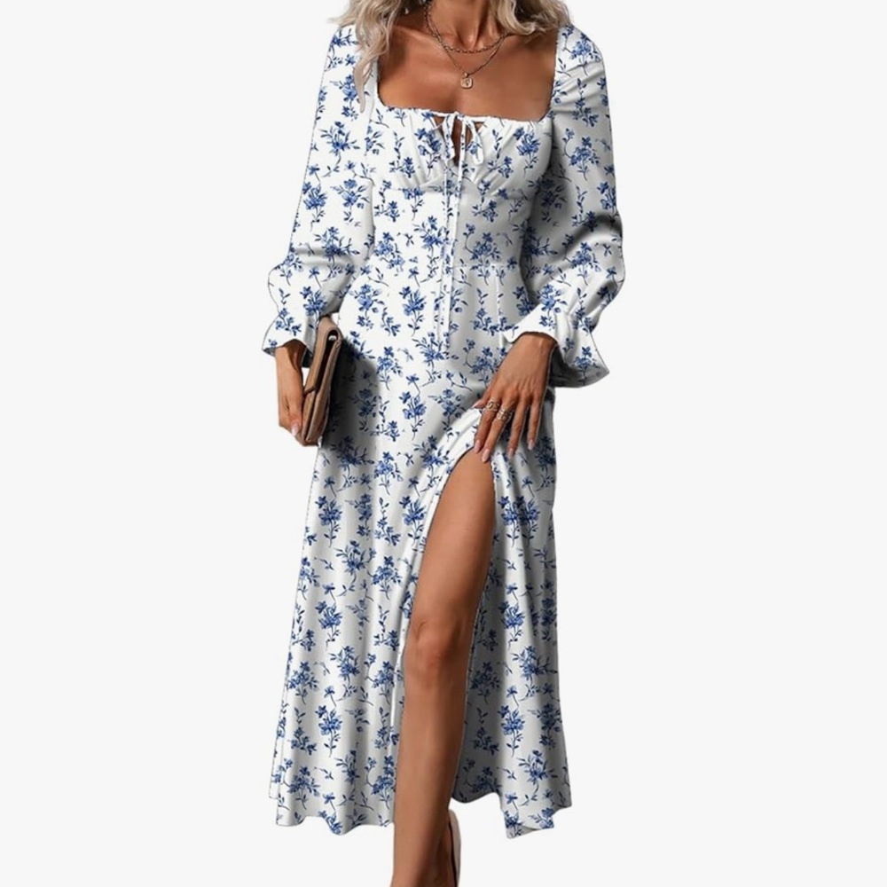 Floral Long Sleeve Slit Dress - Size L